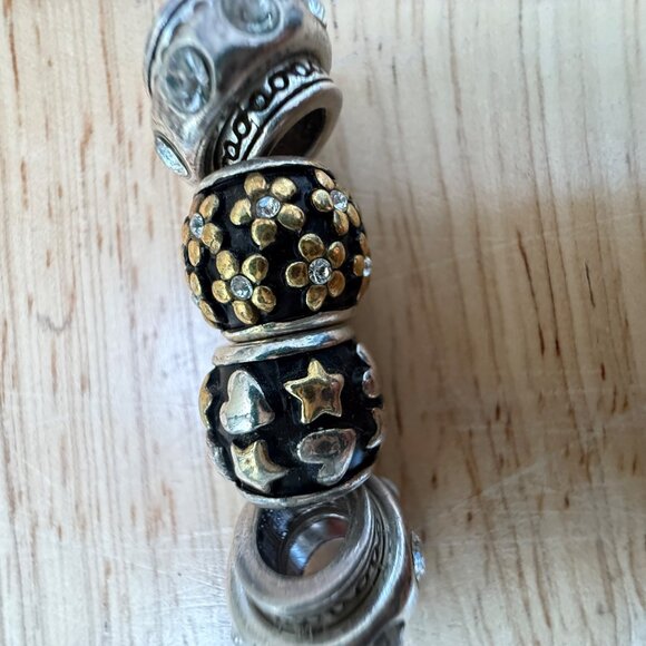 Brighton Set Of 5 Beads & Spacers Silver Black Red Gold Crystal Accents - Picture 4 of 16